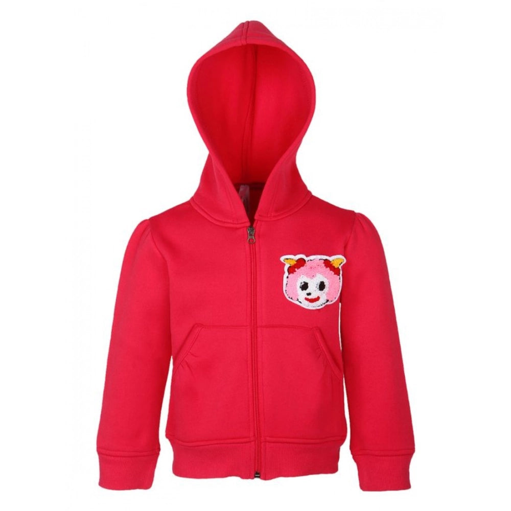 HamariDookan Girl's Fleece Printed Long Sleeves Hoodie Jacket (Magenta)