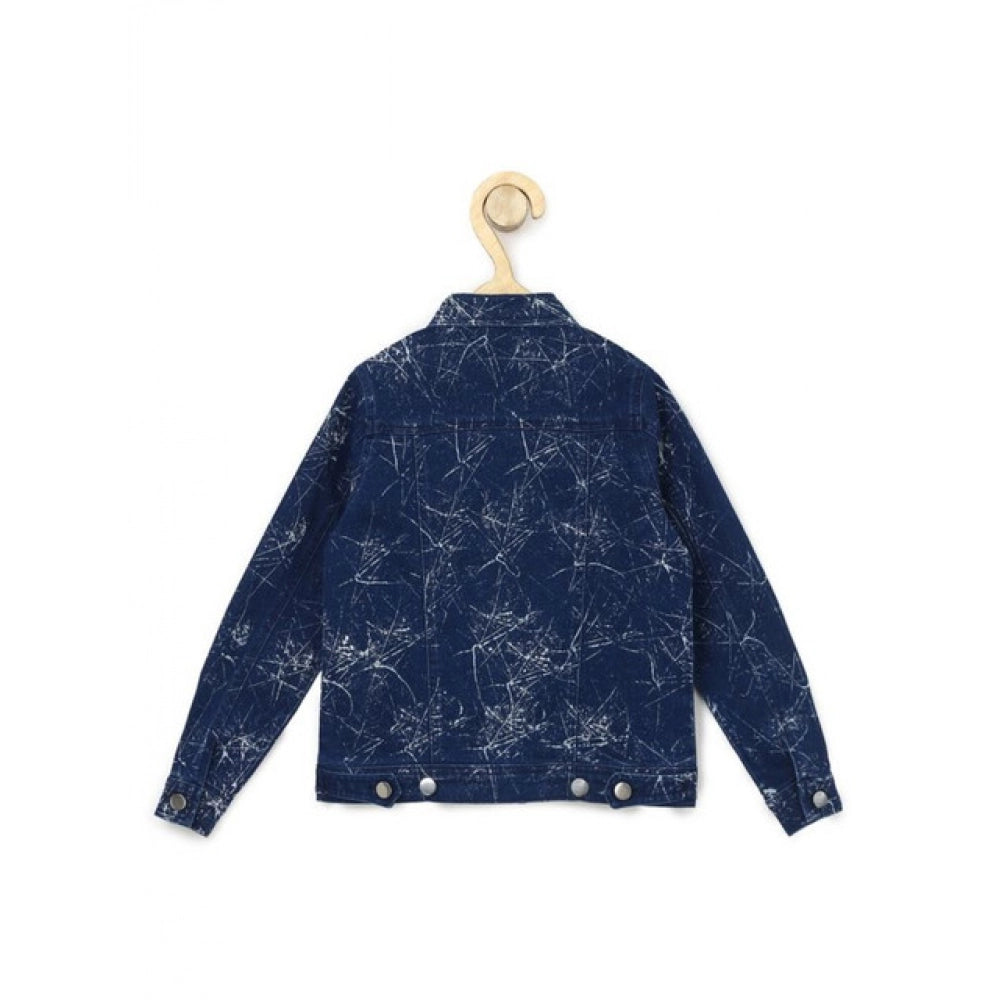 HamariDookan Girl's Denim Washed Flutter Jacket with Crinkle (Blue)