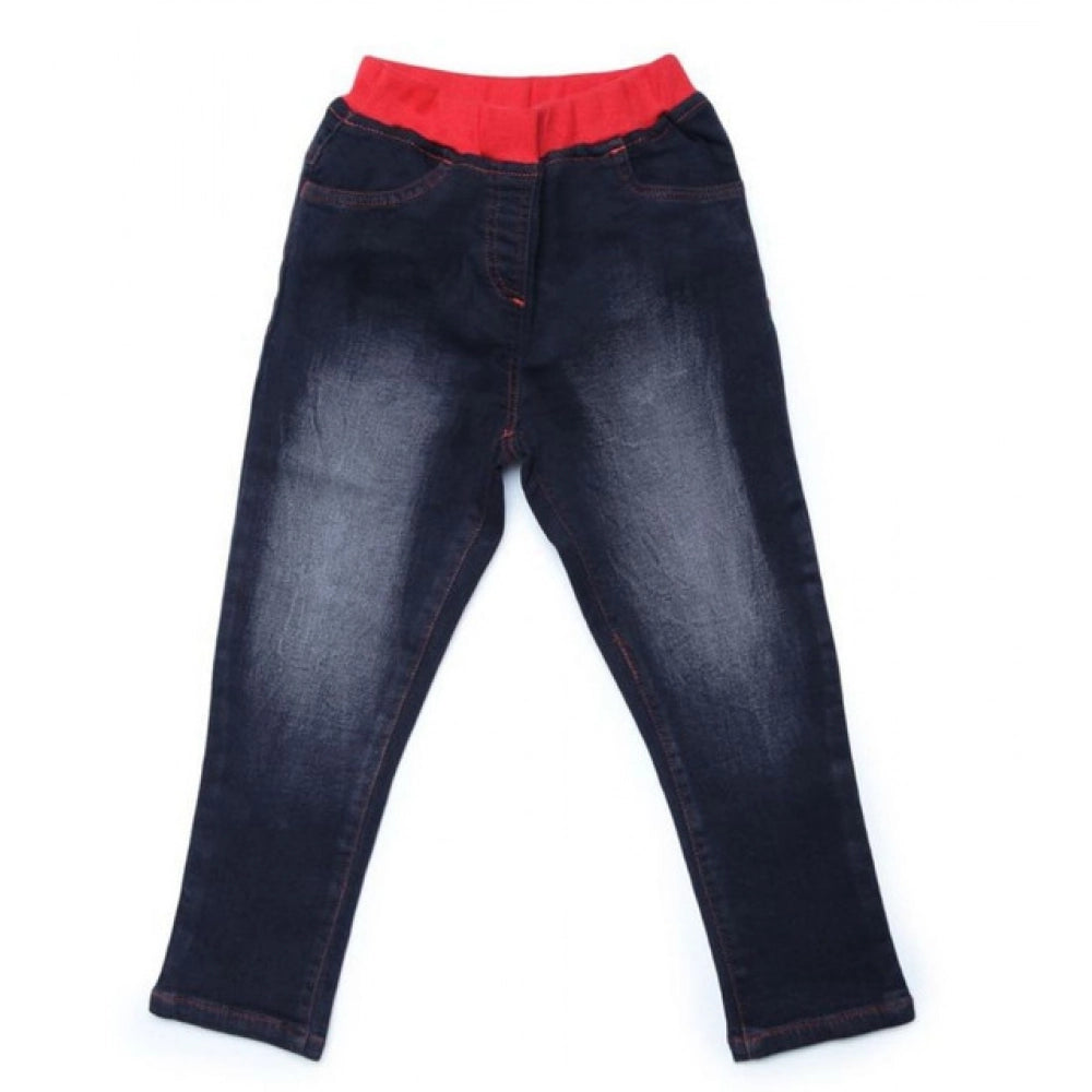 HamariDookan Girl's Denim Ribbed Elasticated Jeans (Black)