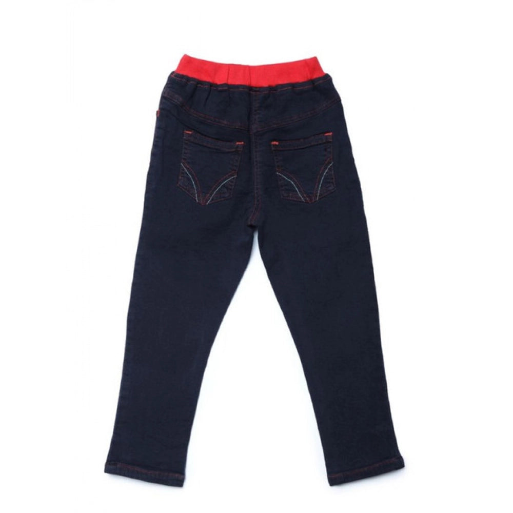 HamariDookan Girl's Denim Ribbed Elasticated Jeans (Black)