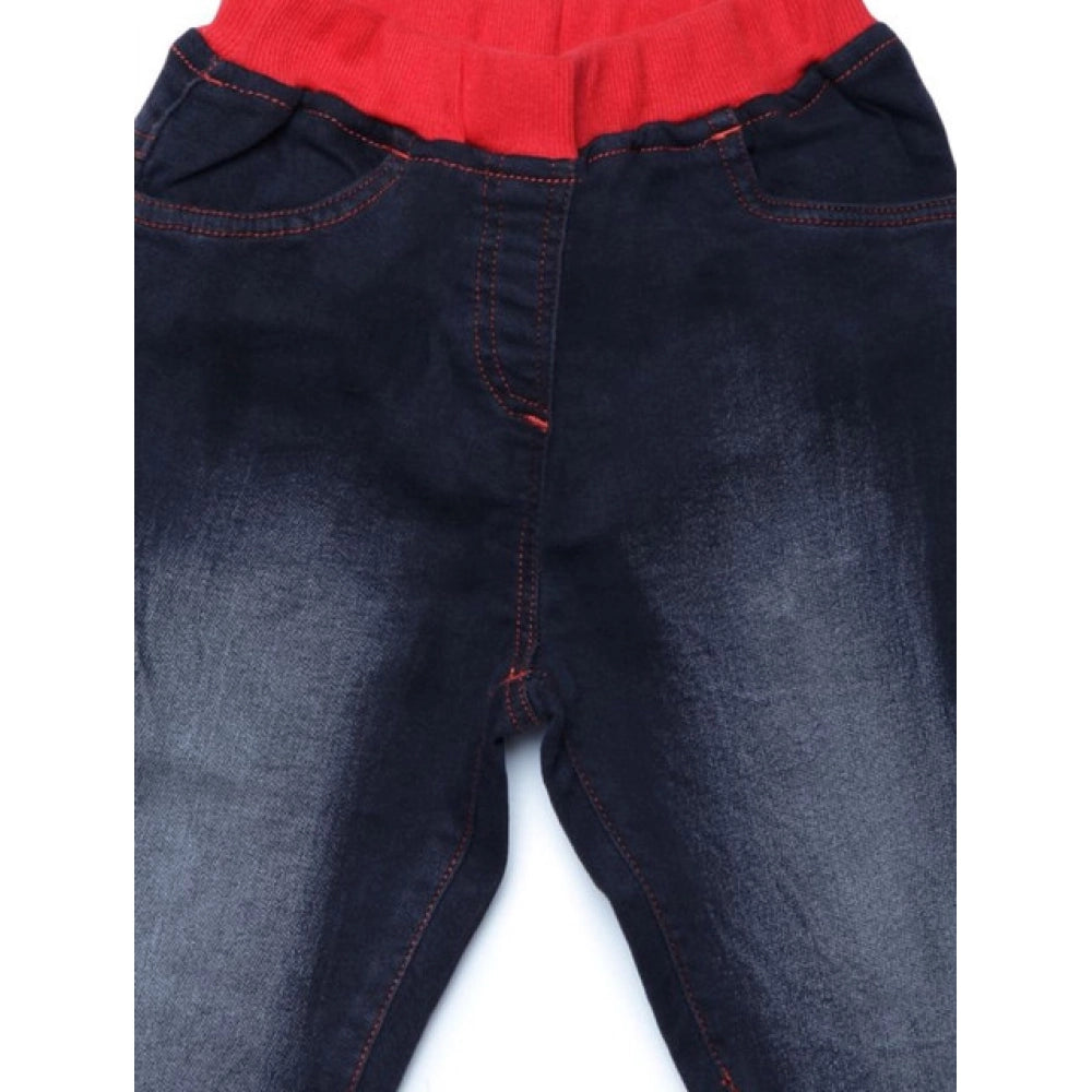 HamariDookan Girl's Denim Ribbed Elasticated Jeans (Black)