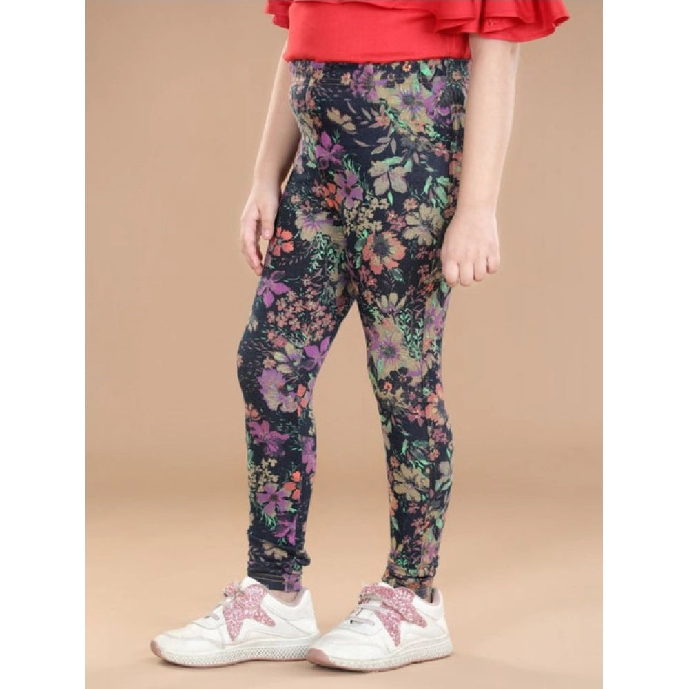 HamariDookan Girl's Cotton Lycra Floral Elasticated Jeggings (Multicolor)