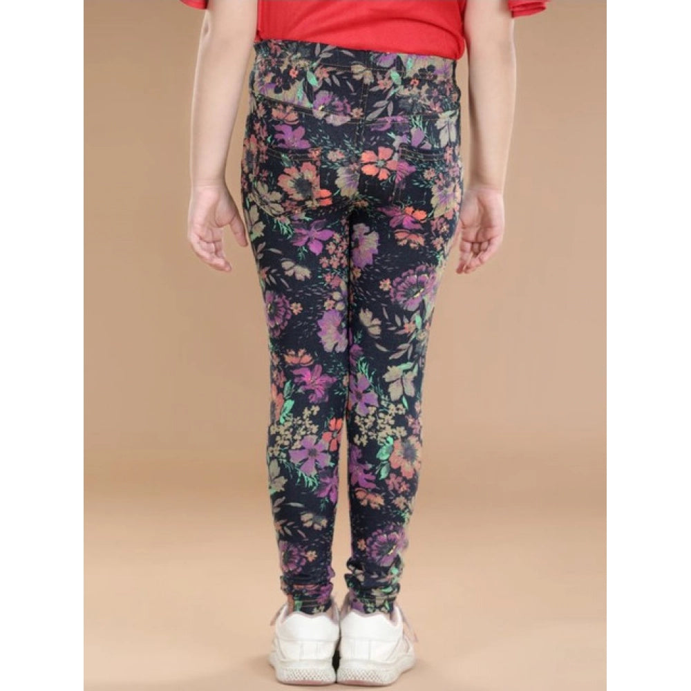 HamariDookan Girl's Cotton Lycra Floral Elasticated Jeggings (Multicolor)