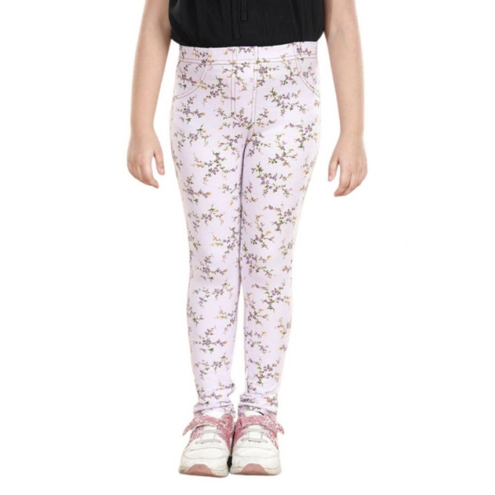 HamariDookan Girl's Cotton Lycra Floral Elasticated Jeggings (Multicolor)