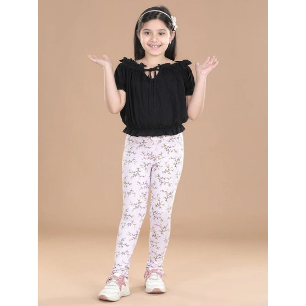 HamariDookan Girl's Cotton Lycra Floral Elasticated Jeggings (Multicolor)