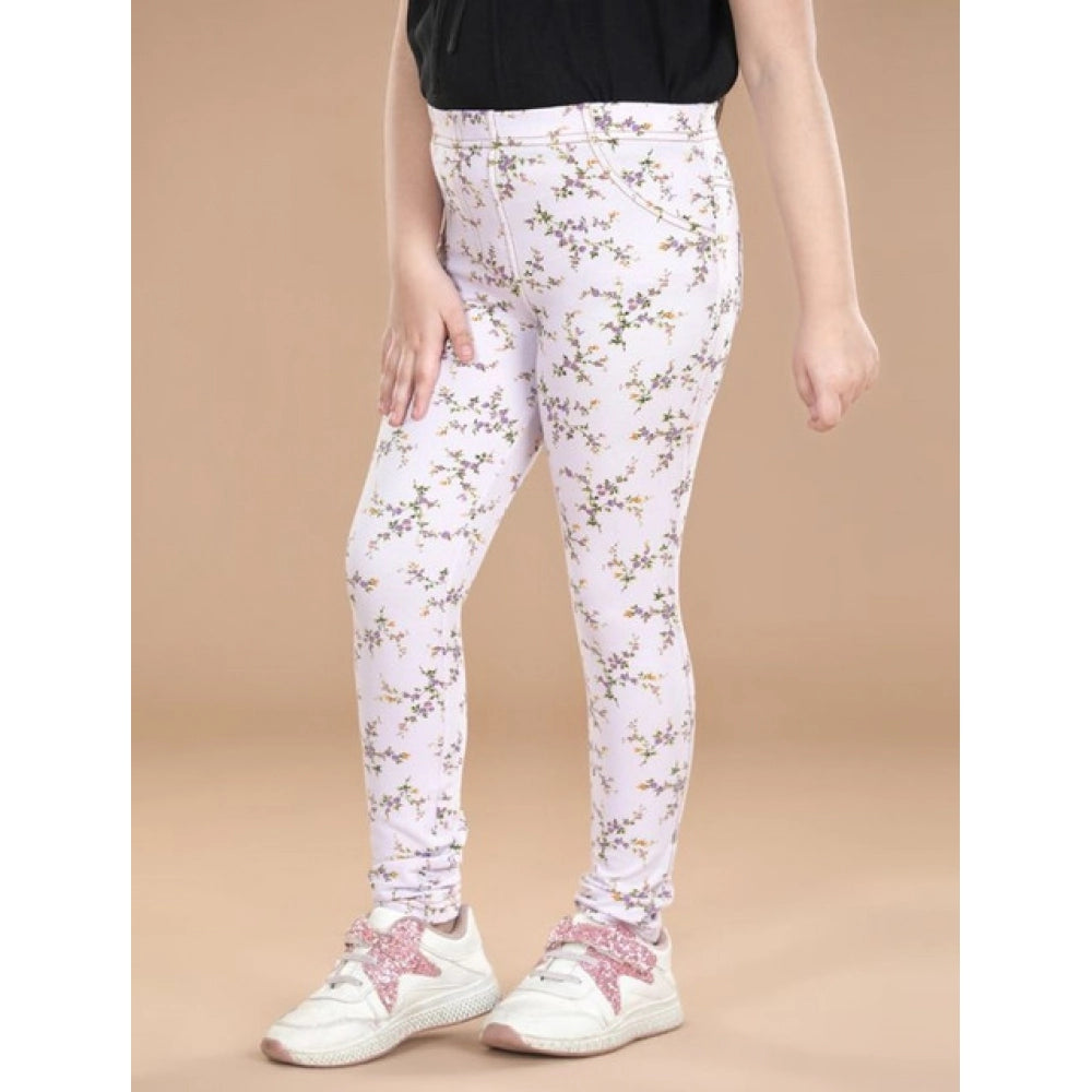 HamariDookan Girl's Cotton Lycra Floral Elasticated Jeggings (Multicolor)