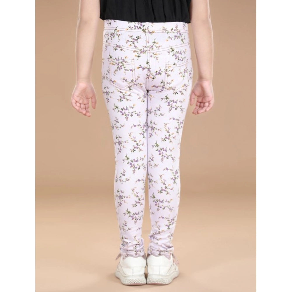 HamariDookan Girl's Cotton Lycra Floral Elasticated Jeggings (Multicolor)