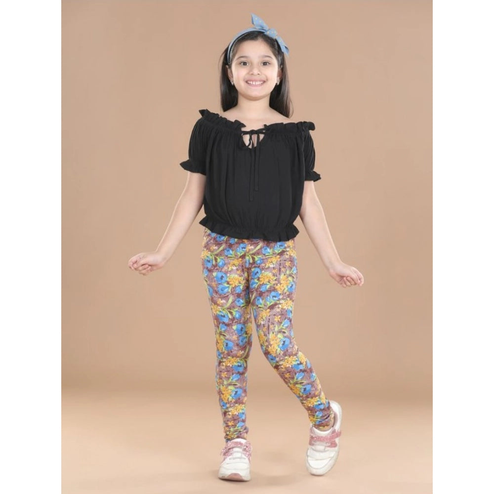 HamariDookan Girl's Cotton Lycra Floral Elasticated Jeggings (Multicolor)