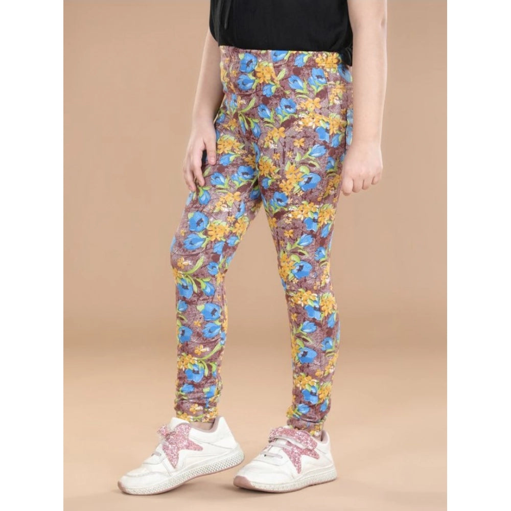 HamariDookan Girl's Cotton Lycra Floral Elasticated Jeggings (Multicolor)