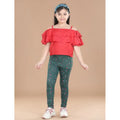 HamariDookan Girl's Cotton Lycra Floral Elasticated Jeggings (Bottle Green)