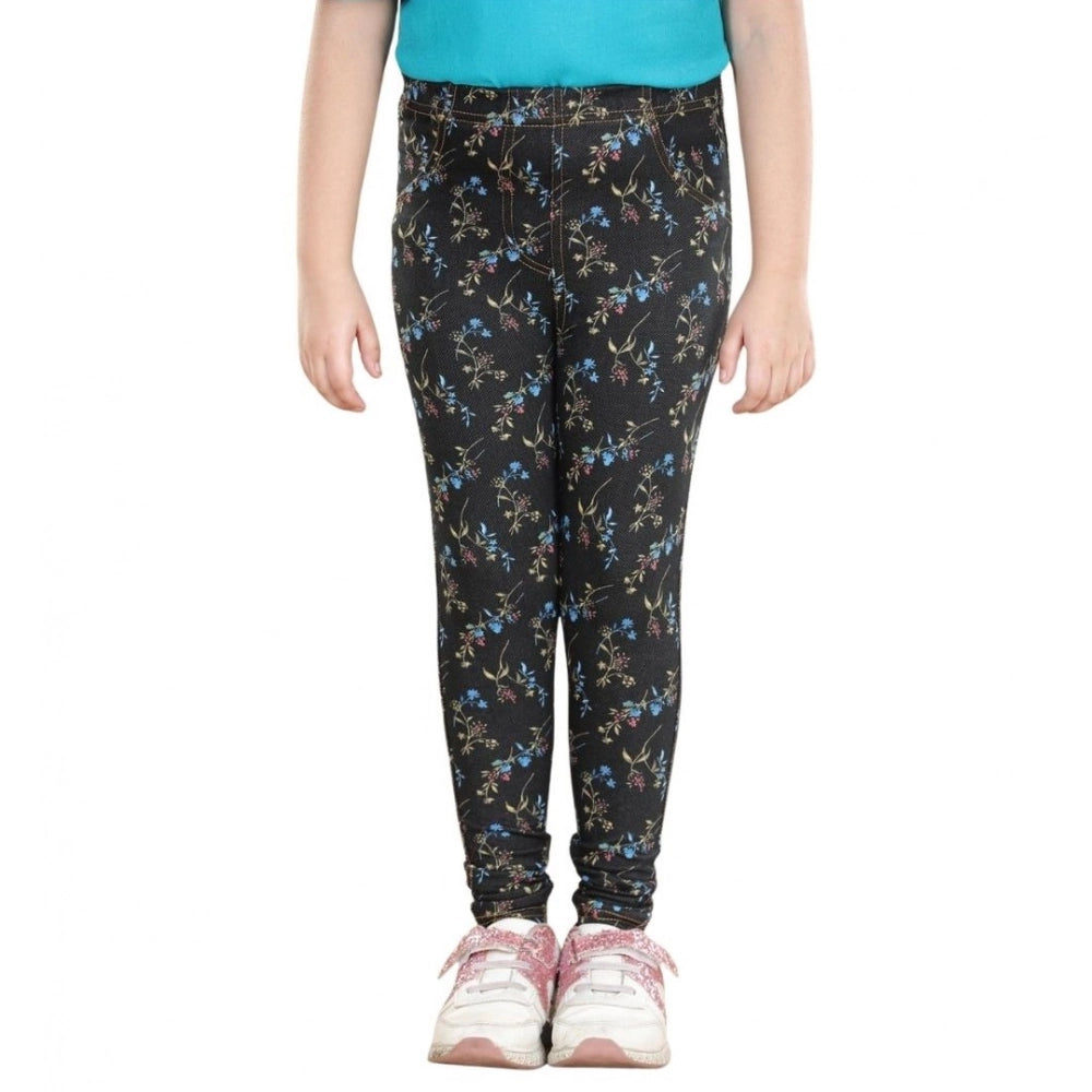 HamariDookan Girl's Cotton Lycra Floral Elasticated Jeggings (Multicolor)