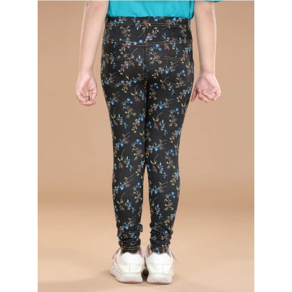 HamariDookan Girl's Cotton Lycra Floral Elasticated Jeggings (Multicolor)