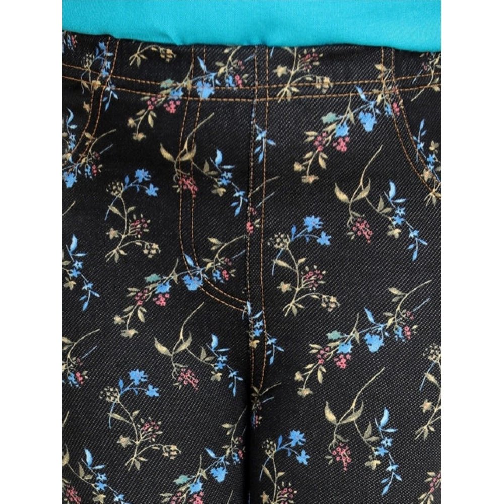 HamariDookan Girl's Cotton Lycra Floral Elasticated Jeggings (Multicolor)