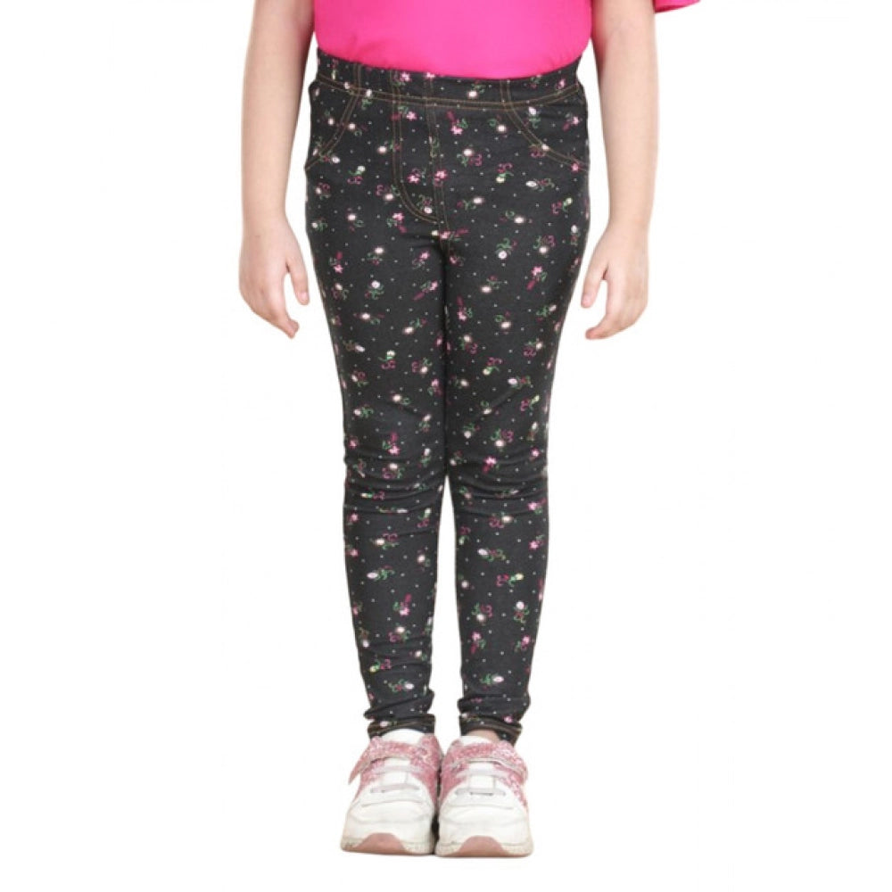 HamariDookan Girl's Cotton Lycra Floral Elasticated Jeggings (Multicolor)