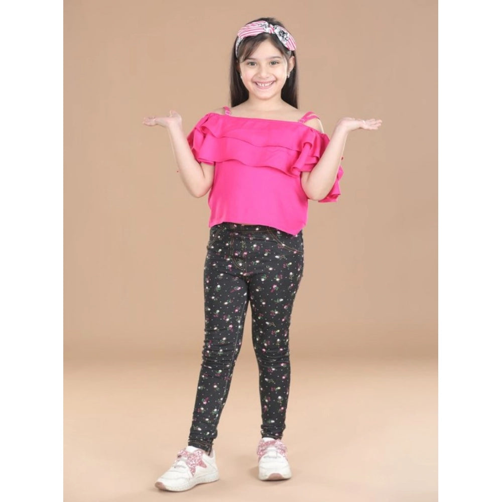 HamariDookan Girl's Cotton Lycra Floral Elasticated Jeggings (Multicolor)