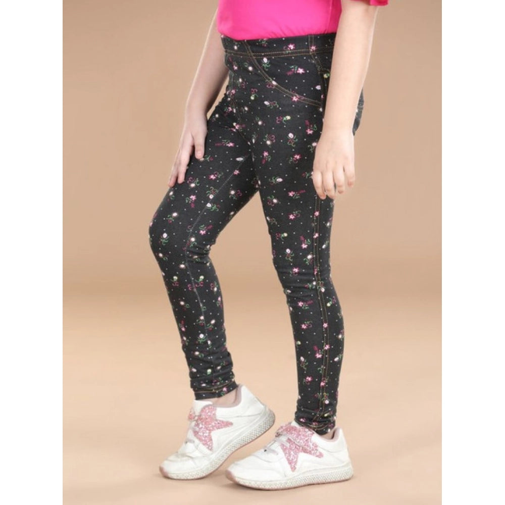 HamariDookan Girl's Cotton Lycra Floral Elasticated Jeggings (Multicolor)