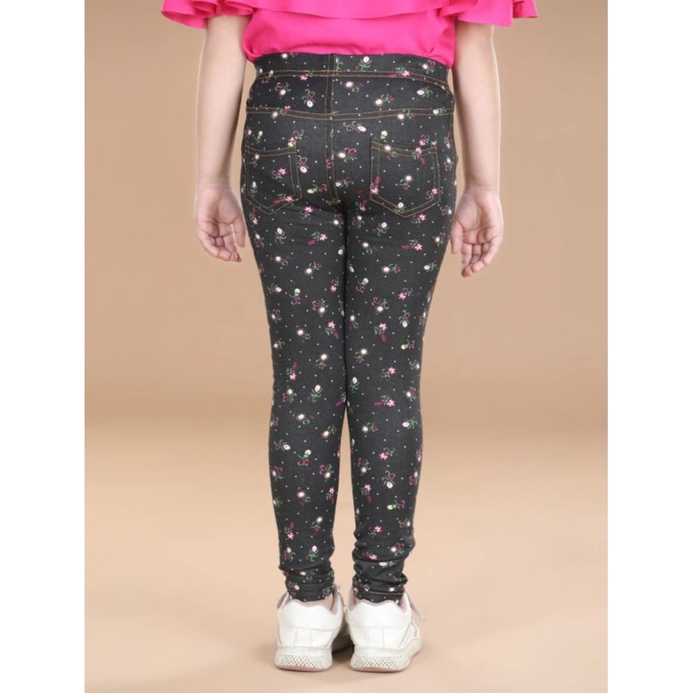 HamariDookan Girl's Cotton Lycra Floral Elasticated Jeggings (Multicolor)