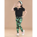 HamariDookan Girl's Cotton Lycra Floral Elasticated Jeggings (Black-Green)