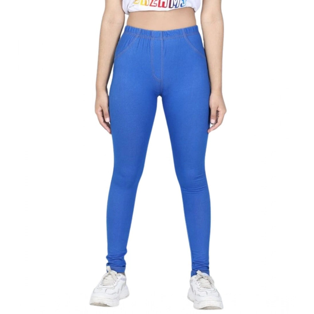 HamariDookan Girl's Cotton Lycra Solid Elasticated Jeggings (Blue)