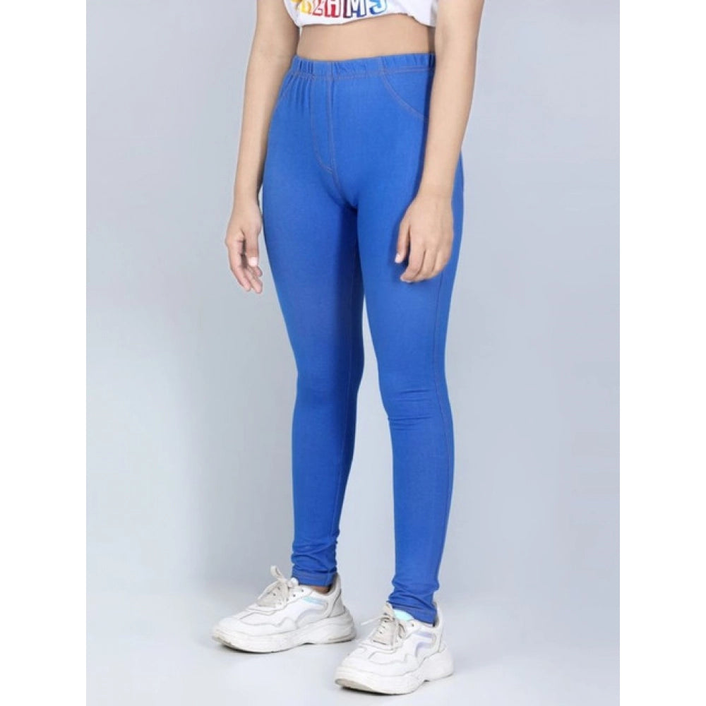HamariDookan Girl's Cotton Lycra Solid Elasticated Jeggings (Blue)