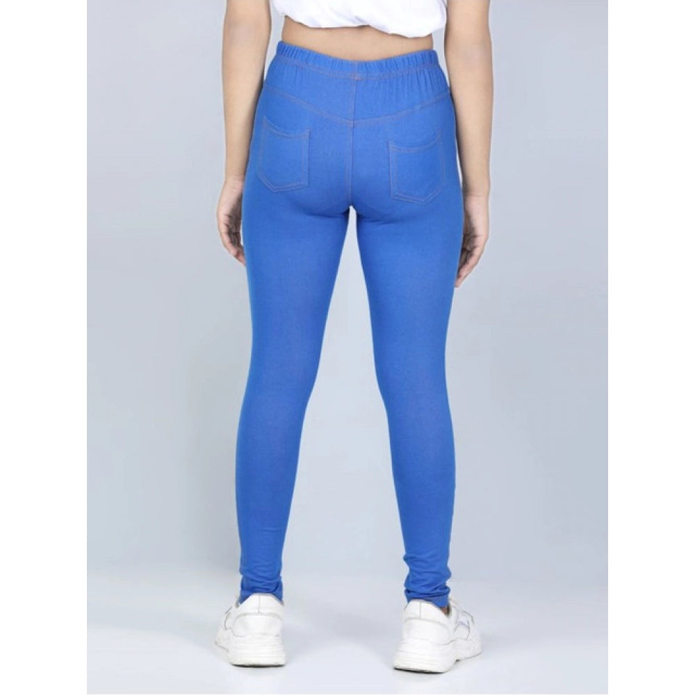HamariDookan Girl's Cotton Lycra Solid Elasticated Jeggings (Blue)