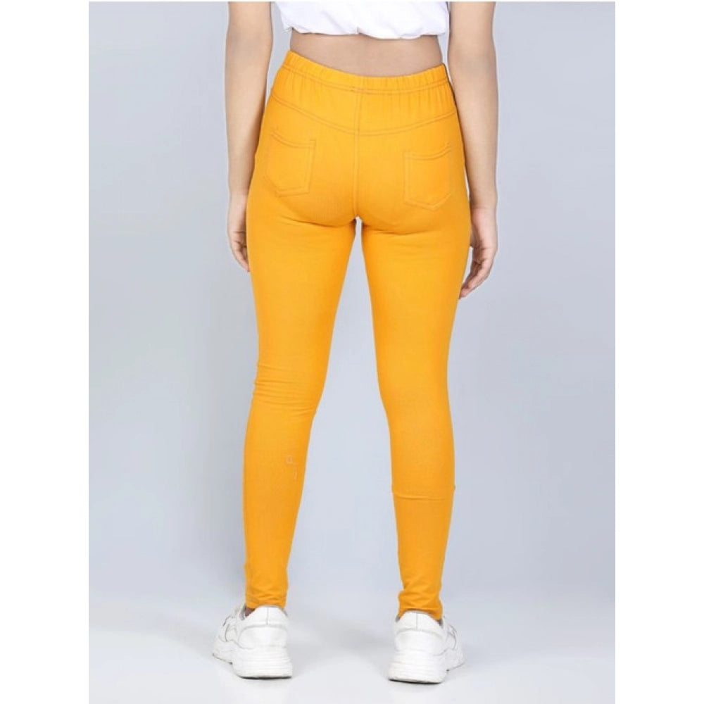 HamariDookan Girl's Cotton Lycra Solid Elasticated Jeggings (Mustard)