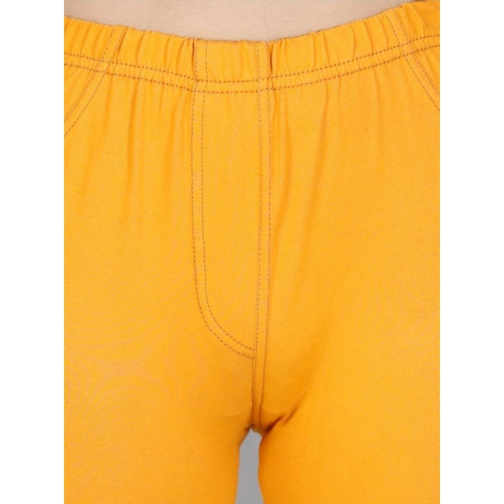 HamariDookan Girl's Cotton Lycra Solid Elasticated Jeggings (Mustard)