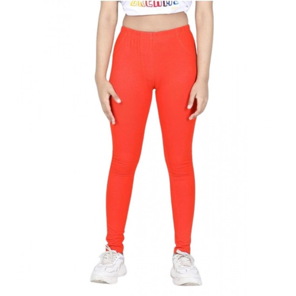 HamariDookan Girl's Cotton Lycra Solid Elasticated Jeggings (Orange)