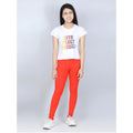 HamariDookan Girl's Cotton Lycra Solid Elasticated Jeggings (Orange)