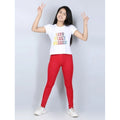 HamariDookan Girl's Cotton Lycra Solid Elasticated Jeggings (Red)