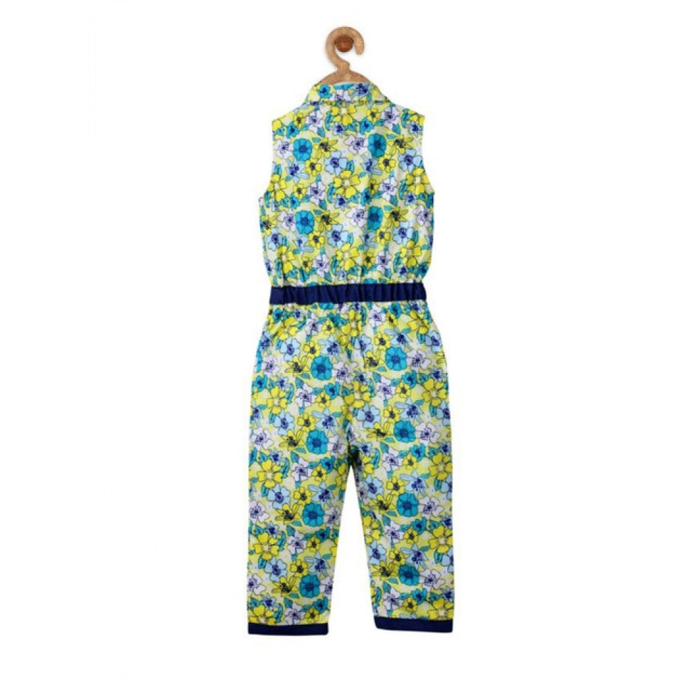 HamariDookan Girl's Cotton Floral Sleeveless Jumpsuit (Yellow)