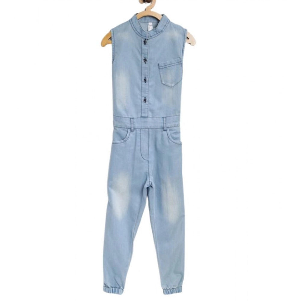 HamariDookan Girl's Denim Embellished Sleeveless Jumpsuit (Blue)