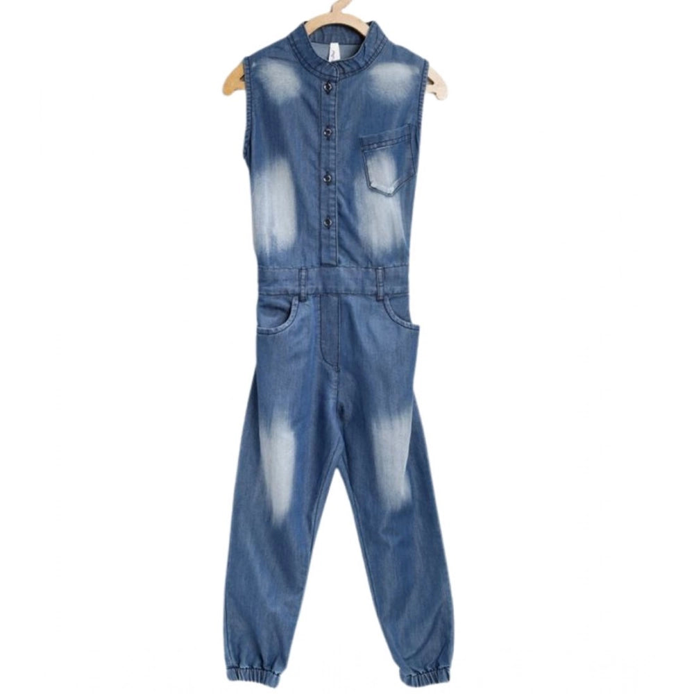 HamariDookan Girl's Denim Embellished Sleeveless Jumpsuit (Blue)