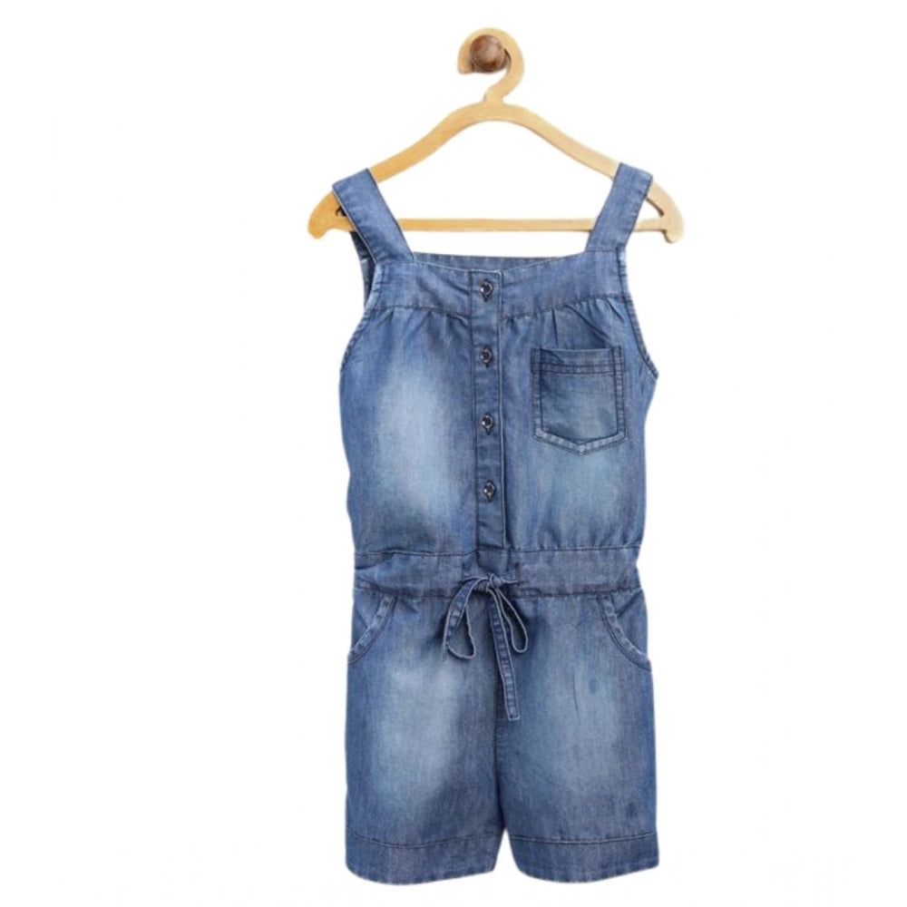 HamariDookan Girl's Denim Embroidered Sleeveless Jumpsuit (Blue)