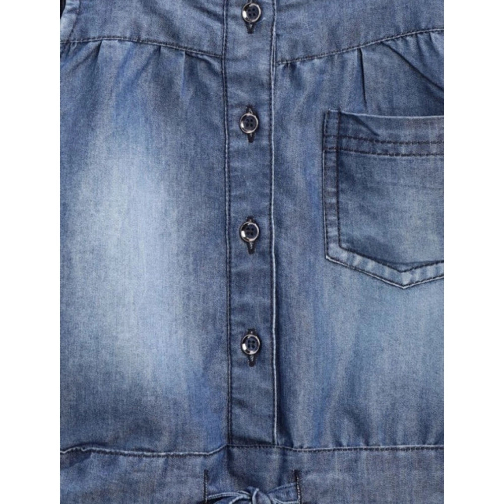 HamariDookan Girl's Denim Embroidered Sleeveless Jumpsuit (Blue)