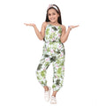 HamariDookan Girl's Denim Embroidered Sleeveless Jumpsuit (White-Green)