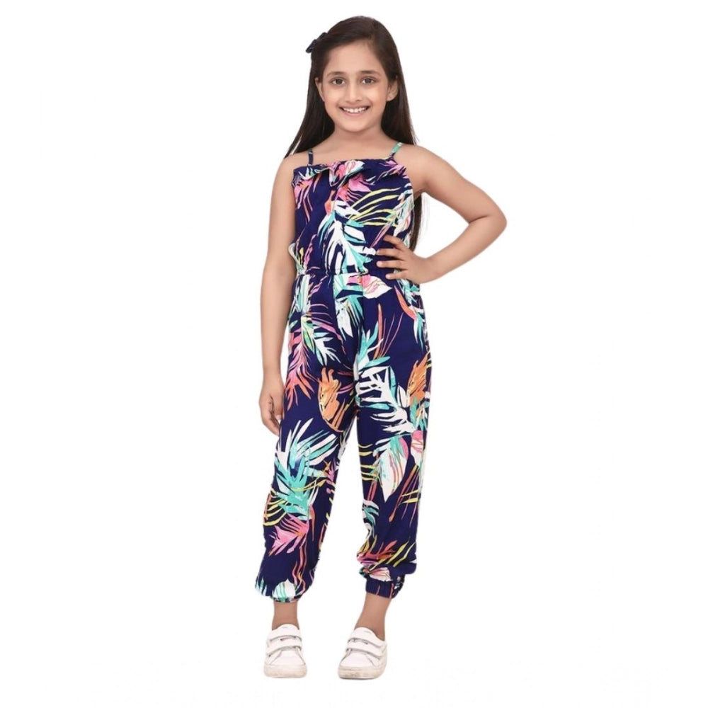 HamariDookan Girl's Rayon Printed Sleeveless Jumpsuit (Blue-Multicolor)