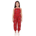 HamariDookan Girl's Rayon Floral Sleeveless Jumpsuit (Red)