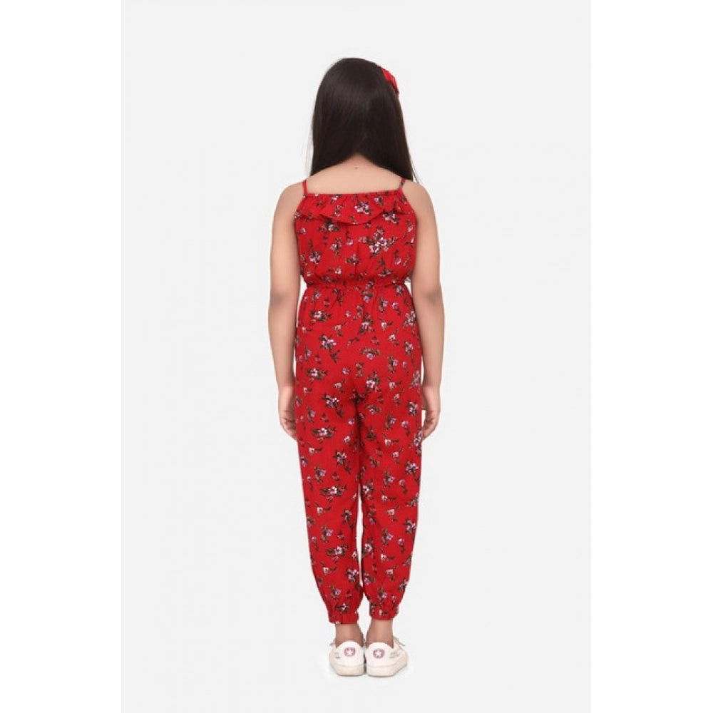 HamariDookan Girl's Rayon Floral Sleeveless Jumpsuit (Red)