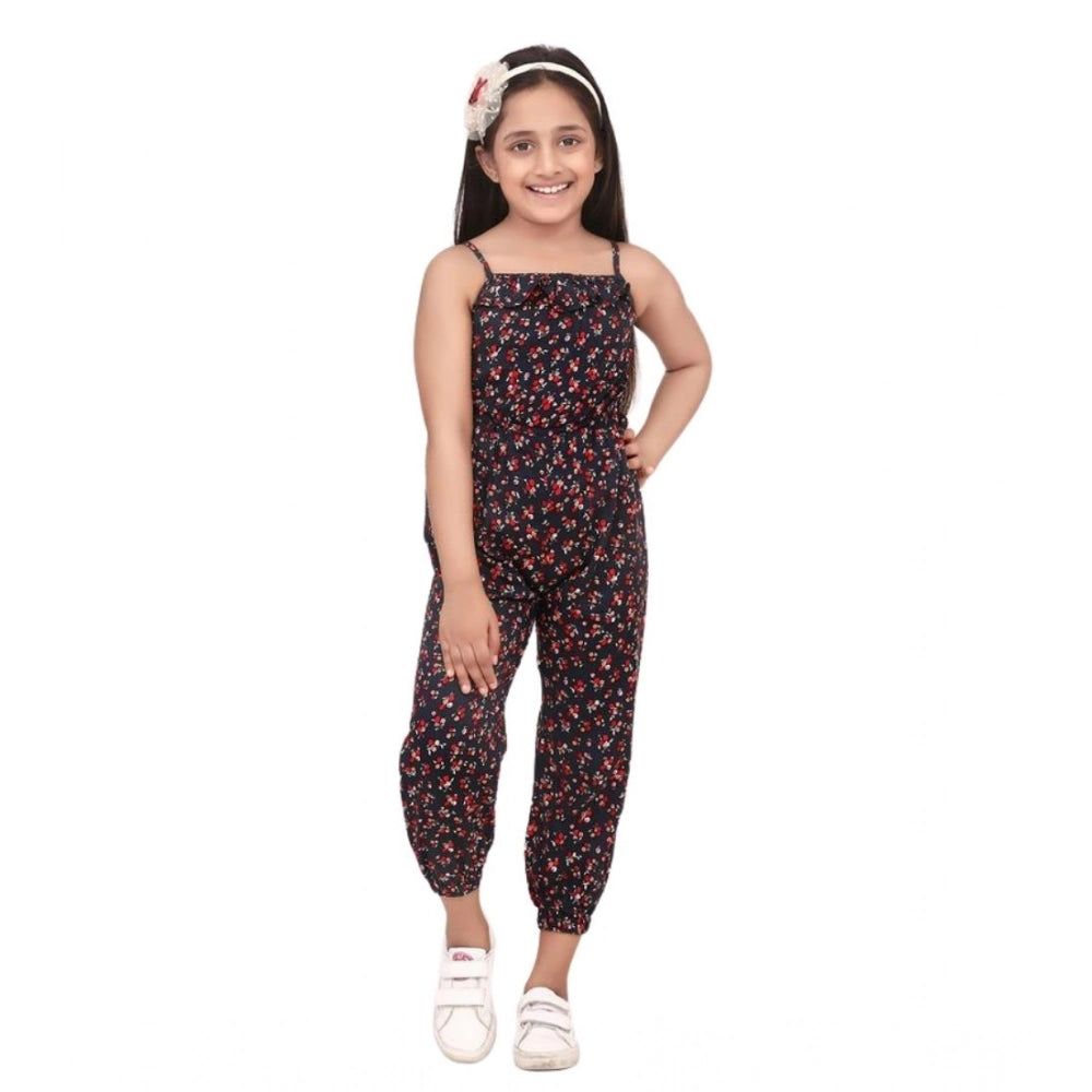 HamariDookan Girl's Rayon Floral Sleeveless Jumpsuit (Black-Red)