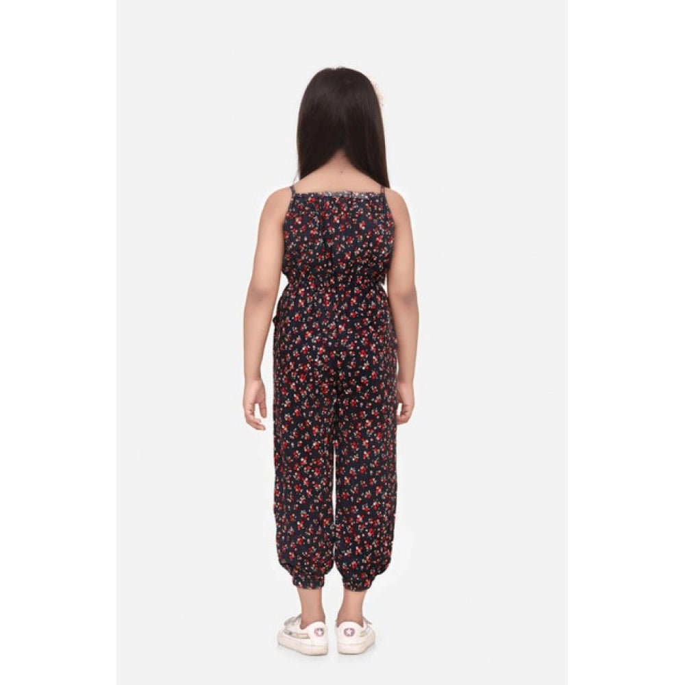 HamariDookan Girl's Rayon Floral Sleeveless Jumpsuit (Black-Red)