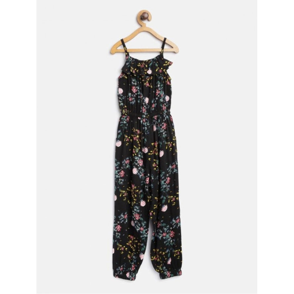 HamariDookan Girl's Rayon Floral Sleeveless Jumpsuit (Black-Pink)