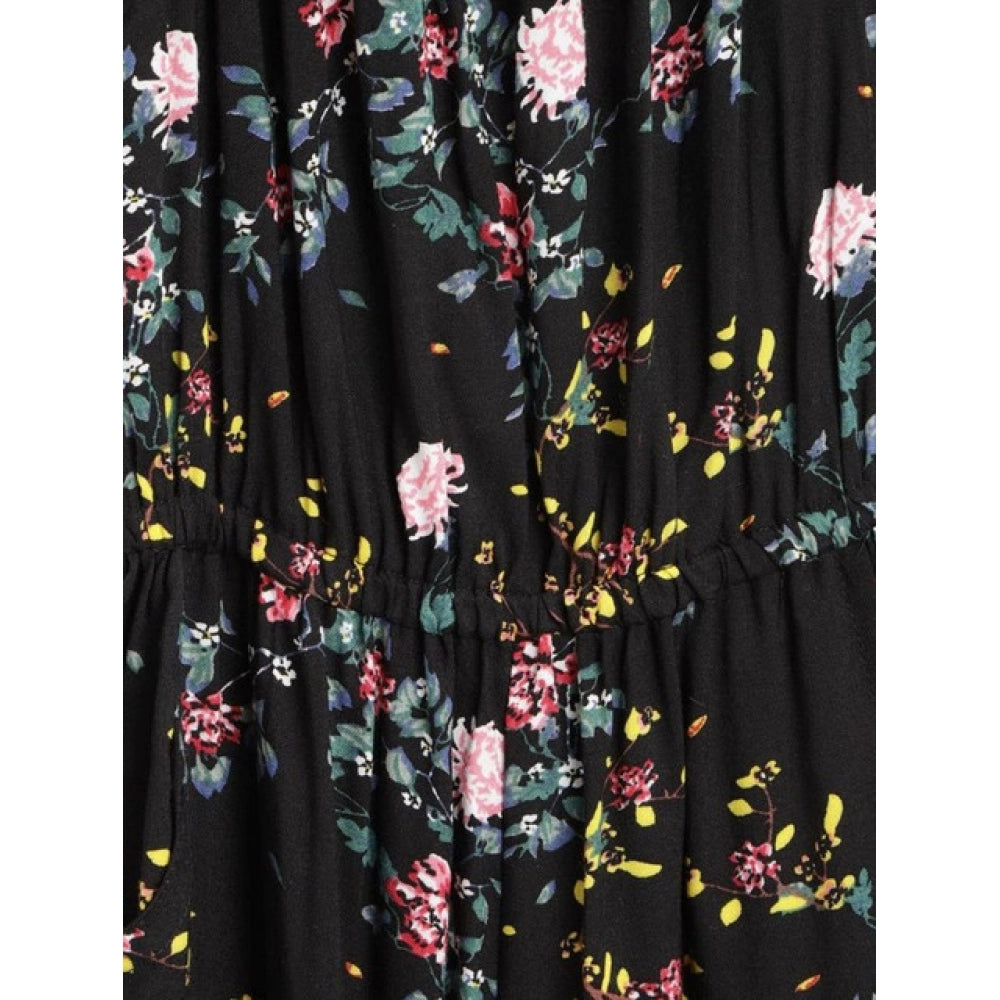 HamariDookan Girl's Rayon Floral Sleeveless Jumpsuit (Black-Pink)
