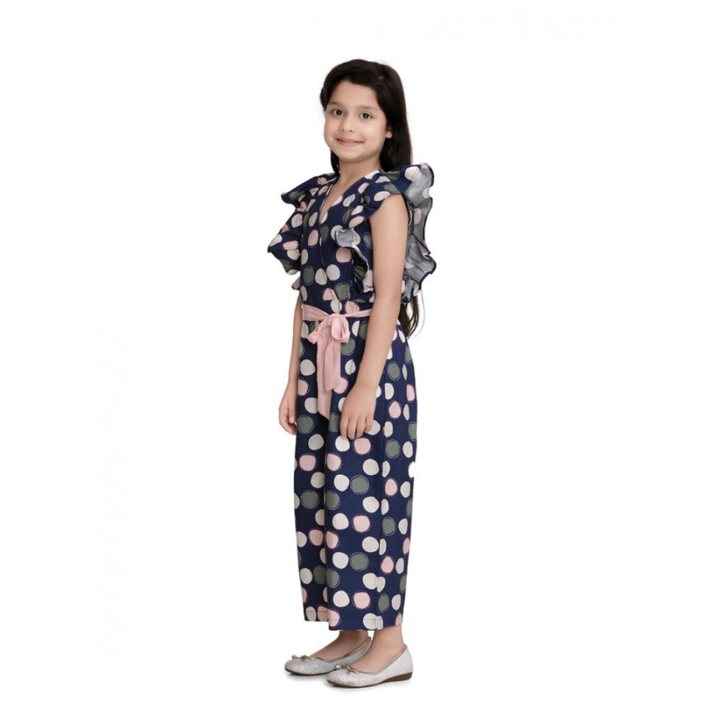 HamariDookan Girl's Rayon Polka Flutter Jumpsuit (Multicolor)