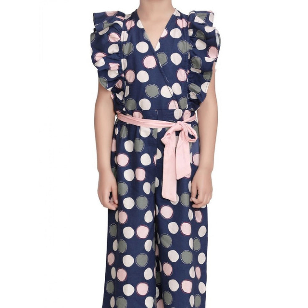 HamariDookan Girl's Rayon Polka Flutter Jumpsuit (Multicolor)