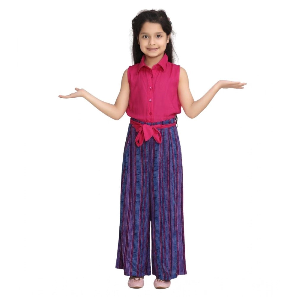 HamariDookan Girl's Rayon Colour Block Sleeveless Jumpsuit (Pink-Blue)