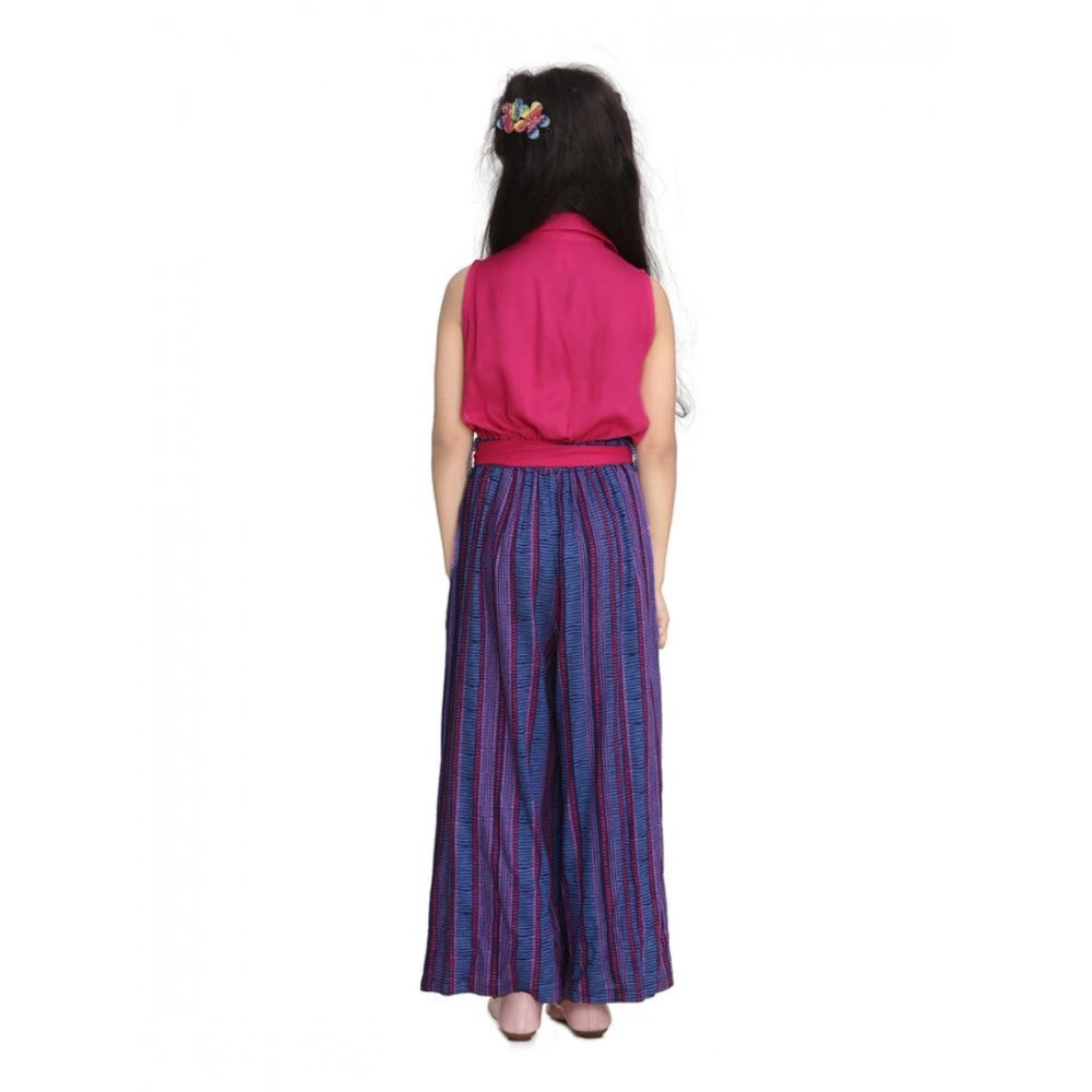 HamariDookan Girl's Rayon Colour Block Sleeveless Jumpsuit (Pink-Blue)