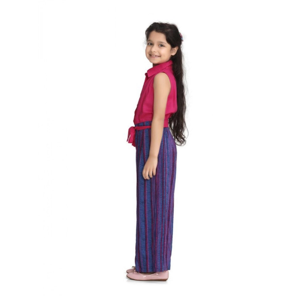 HamariDookan Girl's Rayon Colour Block Sleeveless Jumpsuit (Pink-Blue)