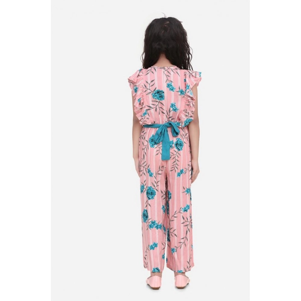HamariDookan Girl's Rayon Floral Flutter Jumpsuit (Pink-Blue)