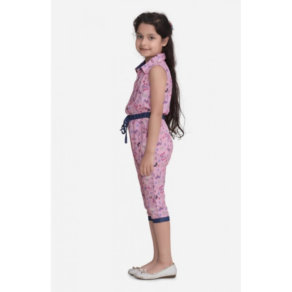 HamariDookan Girl's Cotton Printed Sleeveless Jumpsuit (Pink)